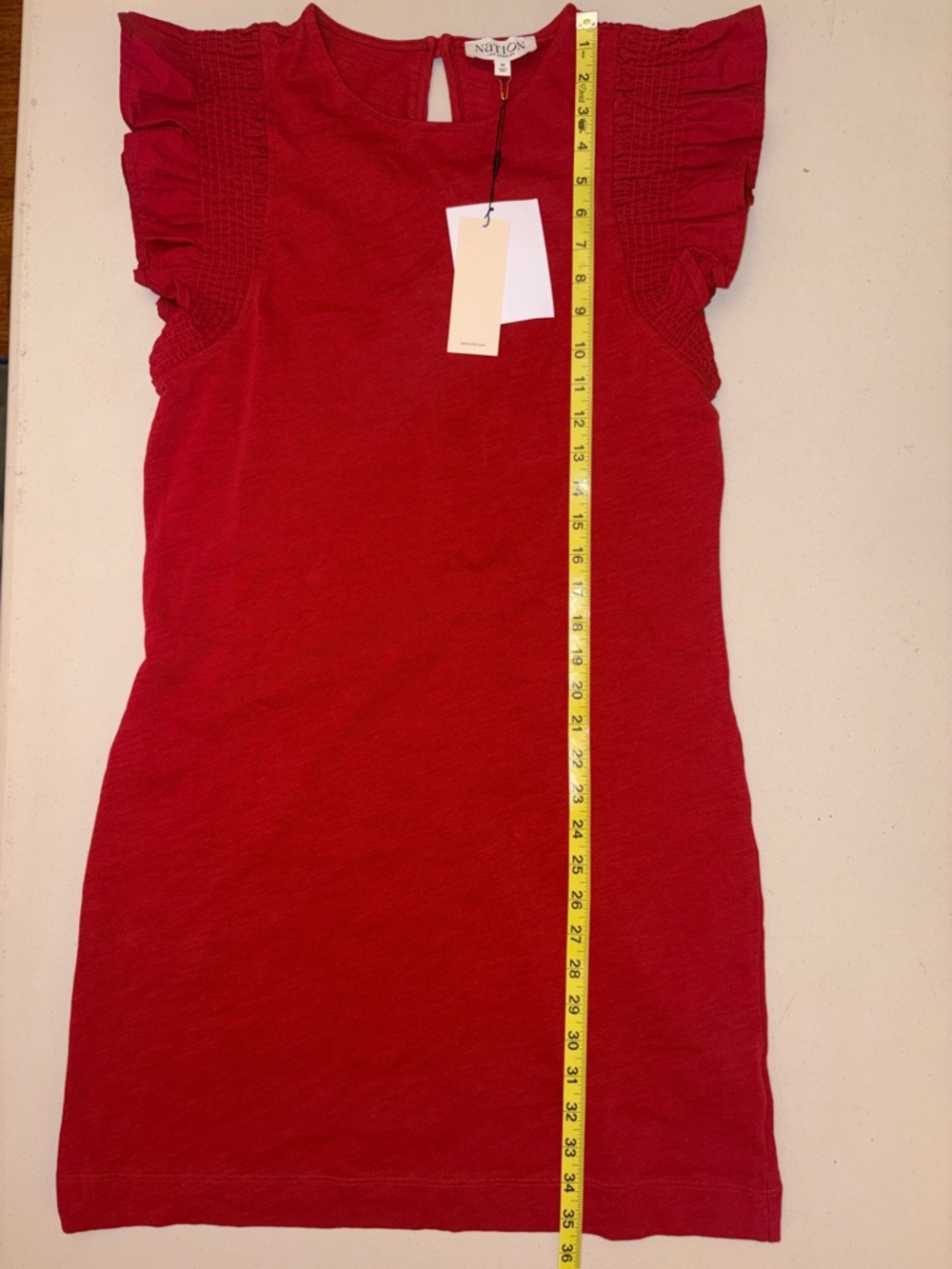 NWT NATION Los Angeles Red Cotton Ruffle Sleeve Mini Dress Size M - Picture 10 of 12